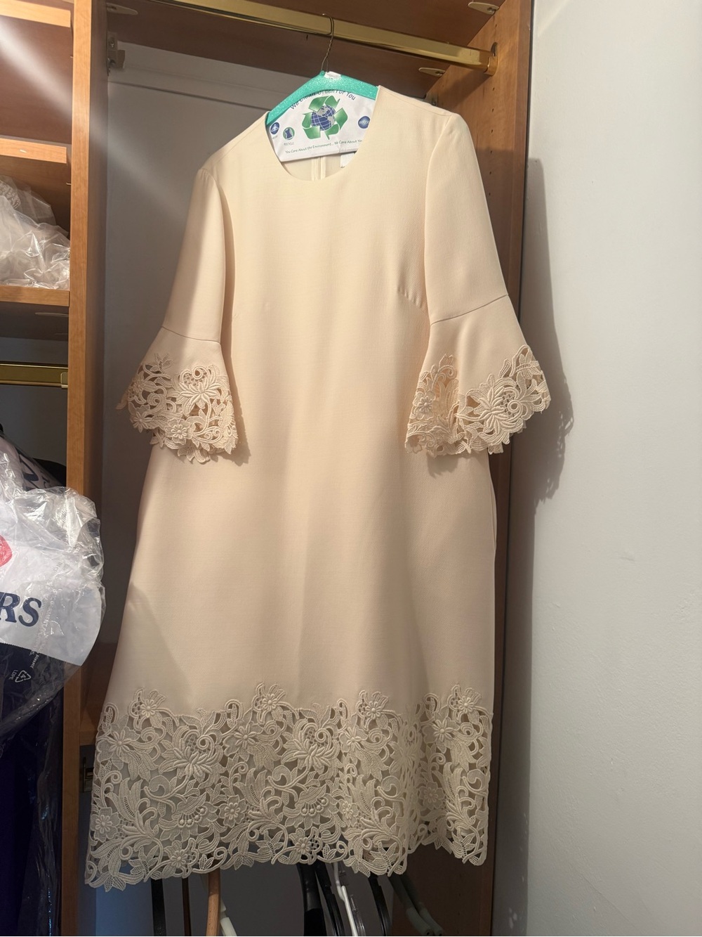 Valentino Ivory Lace Hem & Sleeve Shift Dress